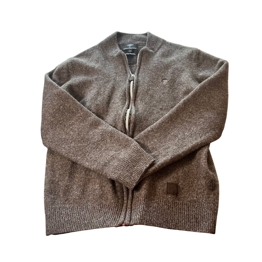 Fynch-Hatton‎ Sweater Mens L Brown Supreme Pretwist Full Zip Mock Neck Logo